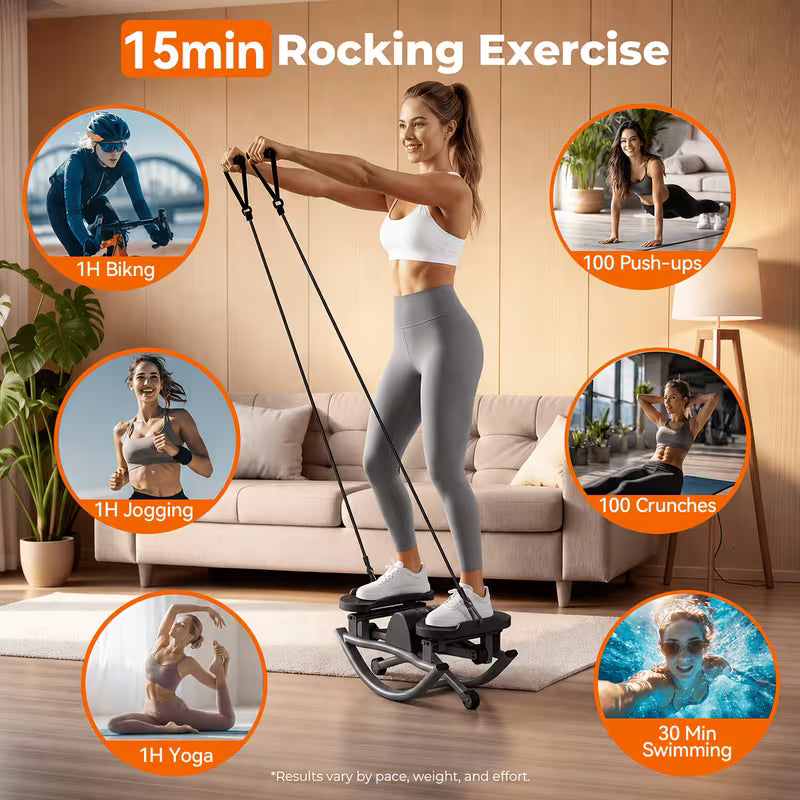 Rocking Steppers for Exercise At Home, 3D Motion Stair Stepper with Resistance Bands for Full Body Workout & Low-Impact Balance Board, Twist Motion Full Body Workout, 250LBS Capacity Portable Fitness Equipment