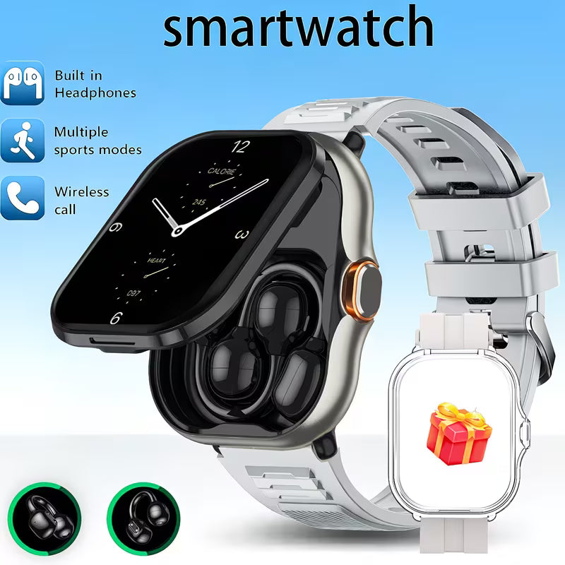 2-in-1 Smart Fitness Watch with Clip-On Wireless Earbuds | Bluetooth Calls, Music & Sports Tracker