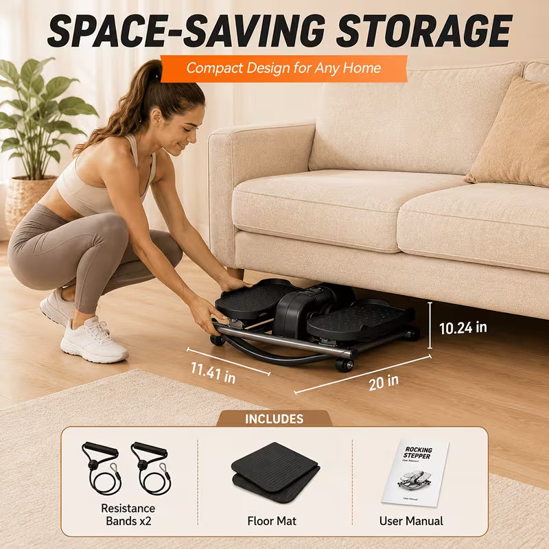 Rocking Steppers for Exercise At Home, 3D Motion Stair Stepper with Resistance Bands for Full Body Workout & Low-Impact Balance Board, Twist Motion Full Body Workout, 250LBS Capacity Portable Fitness Equipment