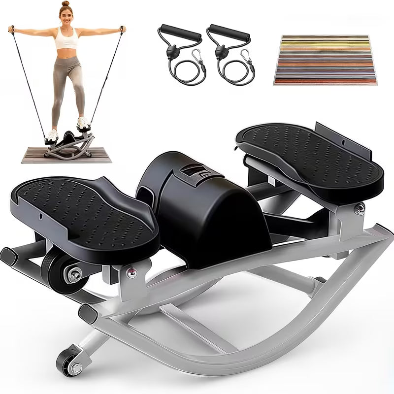 Rocking Steppers for Exercise At Home, 3D Motion Stair Stepper with Resistance Bands for Full Body Workout & Low-Impact Balance Board, Twist Motion Full Body Workout, 250LBS Capacity Portable Fitness Equipment