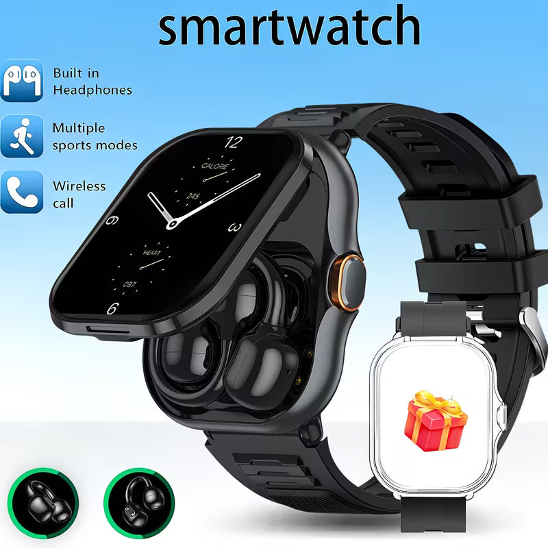 2-in-1 Smart Fitness Watch with Clip-On Wireless Earbuds | Bluetooth Calls, Music & Sports Tracker