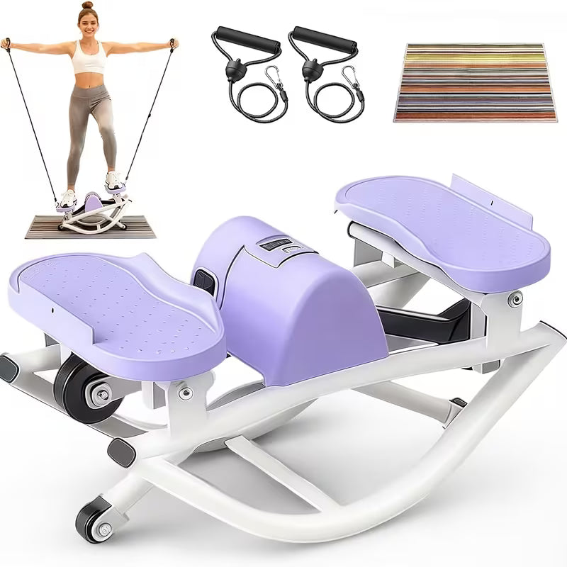 Rocking Steppers for Exercise At Home, 3D Motion Stair Stepper with Resistance Bands for Full Body Workout & Low-Impact Balance Board, Twist Motion Full Body Workout, 250LBS Capacity Portable Fitness Equipment