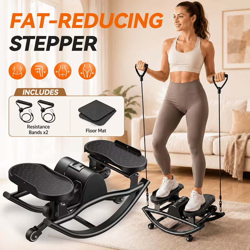 Rocking Steppers for Exercise At Home, 3D Motion Stair Stepper with Resistance Bands for Full Body Workout & Low-Impact Balance Board, Twist Motion Full Body Workout, 250LBS Capacity Portable Fitness Equipment