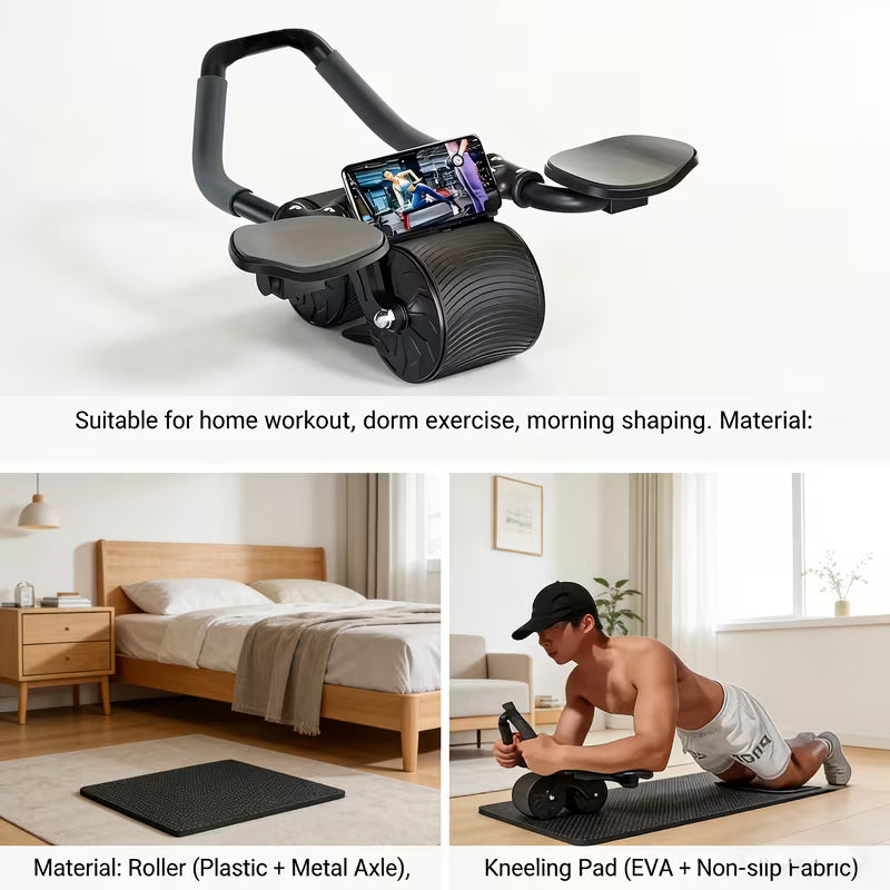 Wheel That Features a Spring-Back Mechanism, Elbow Support Pad, And Timer. It Is Designed for Home Use with Silicone Anti-Slip Grips, Making It Suitable for Beginners Looking to Strengthen Their Core.