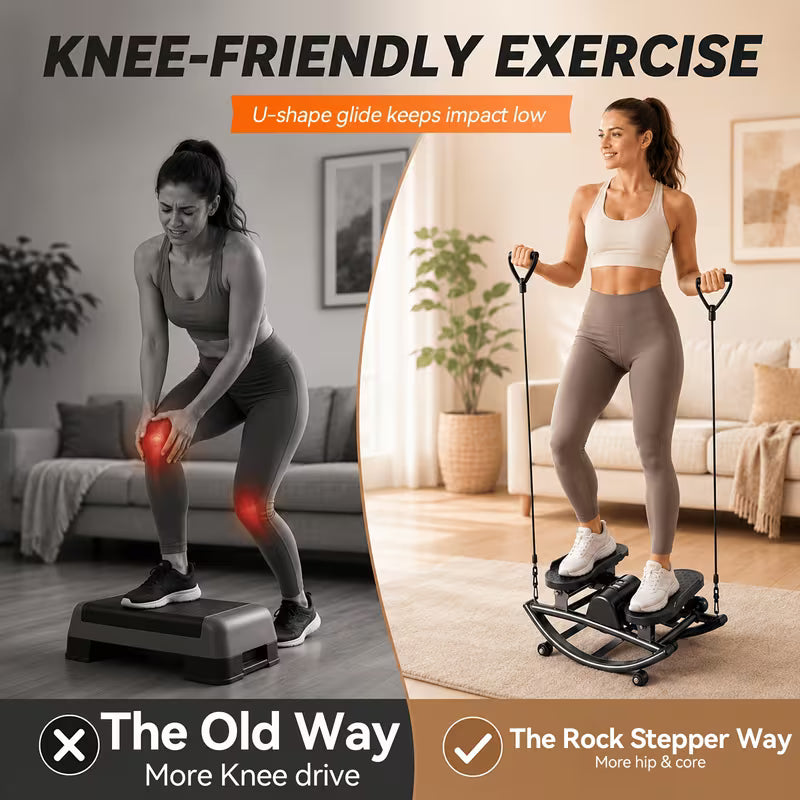 Rocking Steppers for Exercise At Home, 3D Motion Stair Stepper with Resistance Bands for Full Body Workout & Low-Impact Balance Board, Twist Motion Full Body Workout, 250LBS Capacity Portable Fitness Equipment