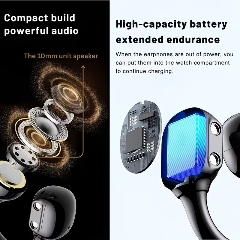 2-in-1 Smart Fitness Watch with Clip-On Wireless Earbuds | Bluetooth Calls, Music & Sports Tracker