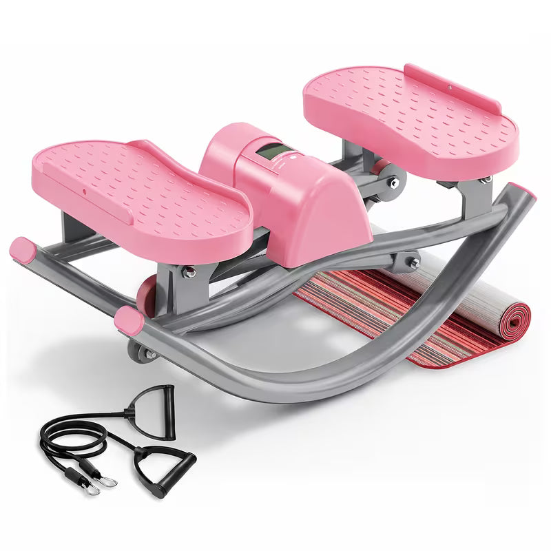 Rocking Steppers for Exercise At Home, 3D Motion Stair Stepper with Resistance Bands for Full Body Workout & Low-Impact Balance Board, Twist Motion Full Body Workout, 250LBS Capacity Portable Fitness Equipment
