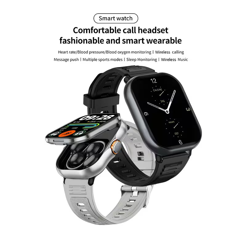 2-in-1 Smart Fitness Watch with Clip-On Wireless Earbuds | Bluetooth Calls, Music & Sports Tracker