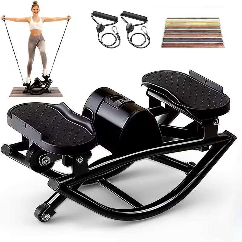 Rocking Steppers for Exercise At Home, 3D Motion Stair Stepper with Resistance Bands for Full Body Workout & Low-Impact Balance Board, Twist Motion Full Body Workout, 250LBS Capacity Portable Fitness Equipment